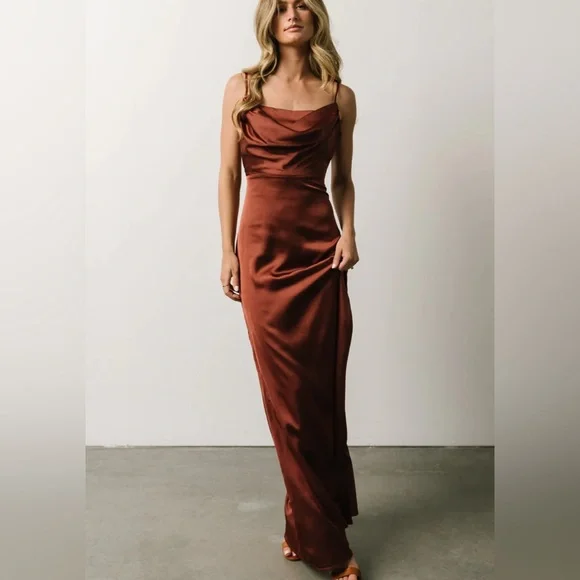 NWT Sugarlips Sydney Satin Gown | Size XL | Color: Cinnamon / Rust / Copper - Picture 2 of 7